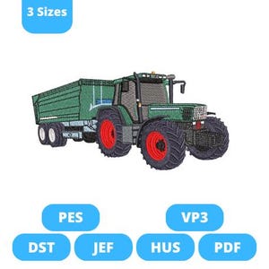 Könnte beinhalten: Grüner Traktor mit Anhänger, 3 Größen, PES, VP3, DST, JEF, HUS, PDF
