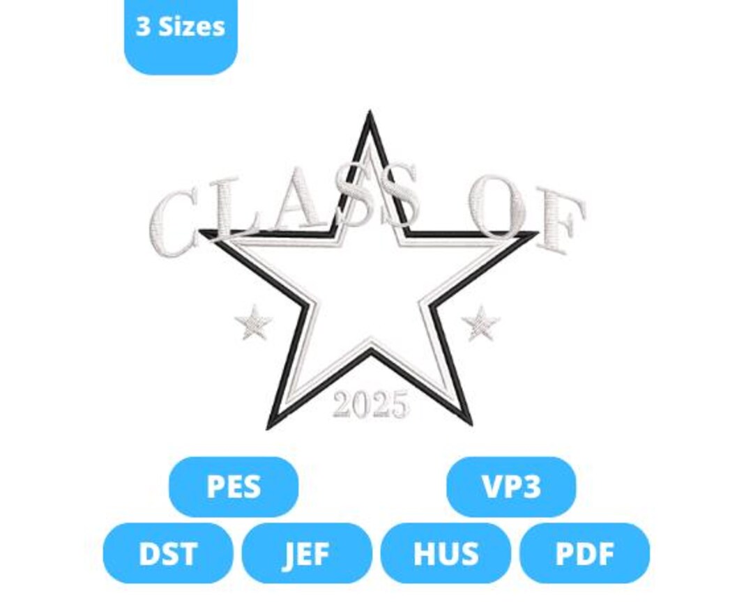 Class of 2025 Star Embroidery Design - Etsy