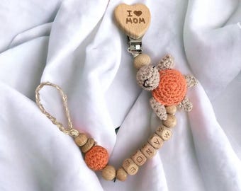 Turtle Pacifier Clip in Wooden Beads – Customizable