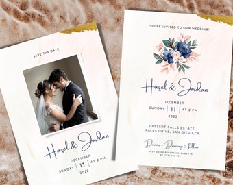 Plantilla de invitación de boda minimalista / Suite de invitación de boda moderna / Descarga de plantilla de invitación de boda floral