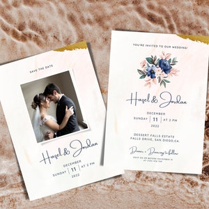 Minimalist Wedding Invitation Template | Modern Wedding Invitation Suite | Floral Wedding Invitation Template Download