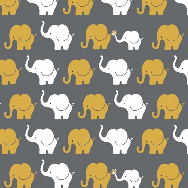 Baumwoll Jersey Stoff Elefanten Parade Grau/Senfgelb Kleiderstoff Ab 0,25 cm