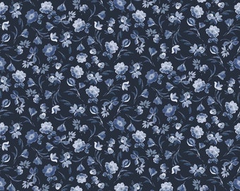 Baumwolljersey Stoff -Flowers- Navy Blue Kleiderstoff/Modestoff ab 25cm