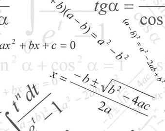 Baumwoll Popeline Stoff - Mathematik Formeln- Weiß Schwarz Dekostoff ab 50 cm