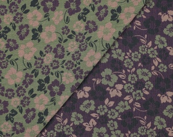 Musselin Stoff Jacquard Double Side Flowers Purple/Green Exclusiv ab 25cm
