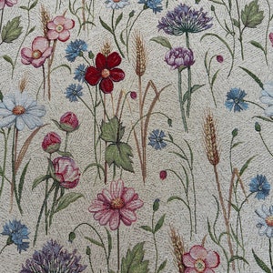 Gobelin fabric - flower meadow - beige colorful decorative fabric from 0.25 cm