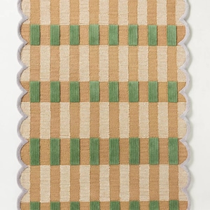 Hand-Tufted Scalloped Edge Checkered Rug – Grid Pattern Accent Carpet – Wavy Border Modern Area Rug for Living Room or Bedroom