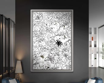 Digital download black and white scribble pattern art, modern abstract wall decor, digital painting original and signed, instant download