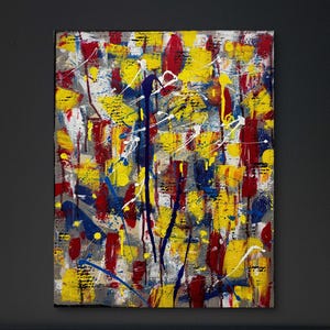 Bold Abstract Expressionist Painting | Red Yellow Blue Modern Wall Art | Vibrant Acrylic Canvas | Contemporary Colorful Art Decor
