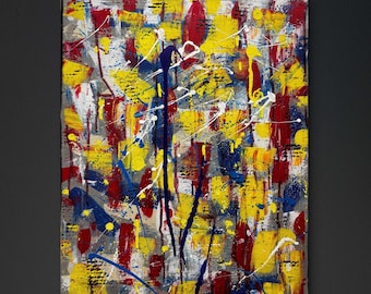 Bold Abstract Expressionist Painting | Red Yellow Blue Modern Wall Art | Vibrant Acrylic Canvas | Contemporary Colorful Art Decor