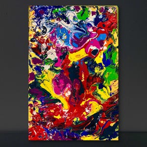 Pintura abstracta original de fluido vertido: arte mural acrílico colorido