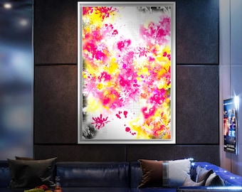 Digital download,Digital art print, boho art, instant download, floral art, large painting, print on canvas, pink art, digital painting