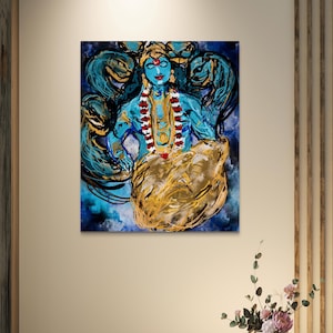 Krishna Digitaler Kunstdruck: Hindu Gottheit Poster, spirituelle Wanddekoration (JPEG Download)