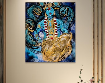 Krishna Digital Art Print download, Hindu God Wall Decor, Spiritual Artwork, Blue Krishna Poster, art print download, digital download