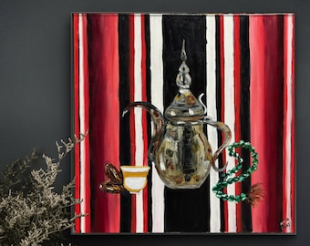 Arabic Coffee Dallah Oil Painting | Middle Eastern Art | Ramadan Wall Decor | Traditional Khaleeji Art | Saudi Cultural Canvas