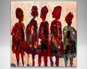 Colorful Abstract Figurative Art | Group of Women Silhouettes | Contemporary Acrylic Painting on Canvas | Wall Art for Modern Interiors