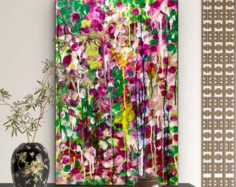 Abstract Floral Wall Art Colorful Acrylic Painting One Stroke Blooming Garden Modern Botanical Canvas painting for Living Room original art