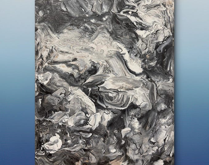 Featured listing image: Monochrome Abstract Painting | Black White Grey Modern Art | Neutral Wall Decor | Contemporary Acrylic Canvas | Textured Art Gift