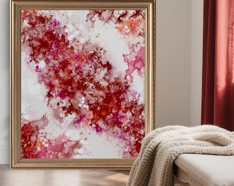 Red Pink Alcohol Ink Art Print | Abstract digital Wall Art | Colorful Ink Splash Artwork | Art for Living Room | Digital download