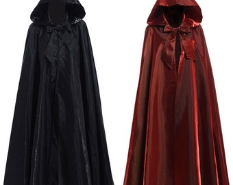 Halloween Party Kostüm Cosplay Frau Männer Erwachsener Langer Held Hexerei Robe Haube Umhang Cosplay Satin Rot Mittelalterlicher Umhang