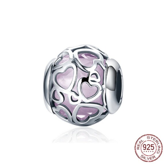 Silver Colour Luminescent Beads Pink Heart Charm Fit Pandora Charms Silver  Colour Original Bracelet for Jewelry Making