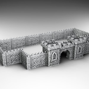 Vila Medieval | Portões e Muralhas de Castelo | Impressão 3D | DND | Jogos de Guerra de Mesa