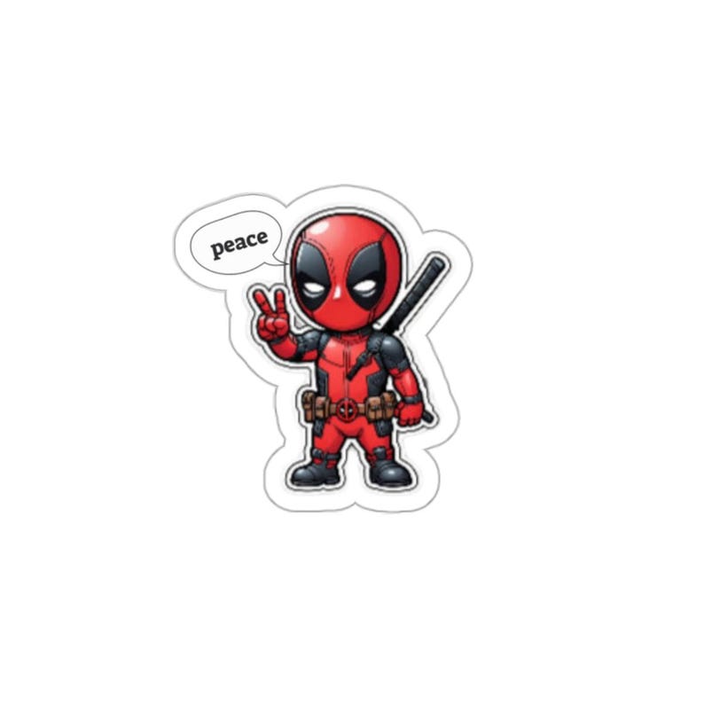 Mini Deadpool Peace Sign Sticker Cute Marvel Vinyl Decal Fun Superhero ...