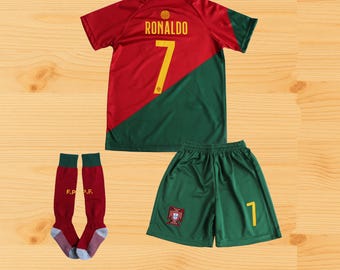Portugal Kid's Uniform, Soccer Outfit, Jersey and Shorts, Futbol Uniform, Shorts & Socks | Football Legend-Inspired Kids Kit,Soccer Jersey