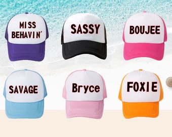 Chapeaux de fête, chapeau d'enterrement de vie de garçon, chapeau d'équipage, équipage d'équipe, casquette de camionneur totalement personnalisable / fête à la piscine / vacances à la plage, fête de mariage, chapeaux fluo