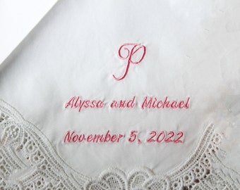 Lace Handkerchief,Lace Hankie,Custom Handkerchief,Embroidered Handkerchief,Bridal Handkerchief,Personalized Wedding Handkerchief,bride Gifts