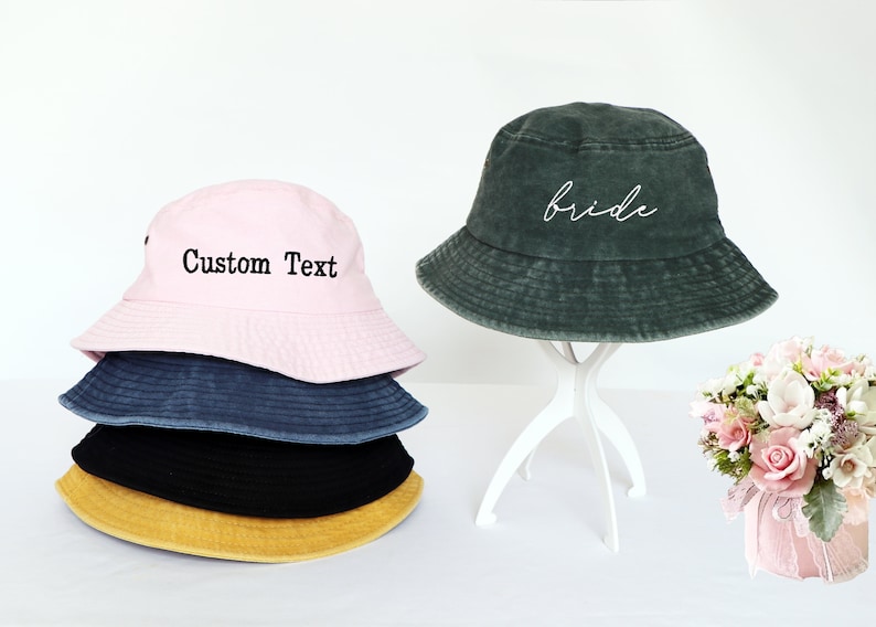 Customized Embroidered Bucket Hat Custom Text Embroidery Bucket Hat Customized Summer Hat Personalized Text Logo Design Vintage Bucket Hat image 2