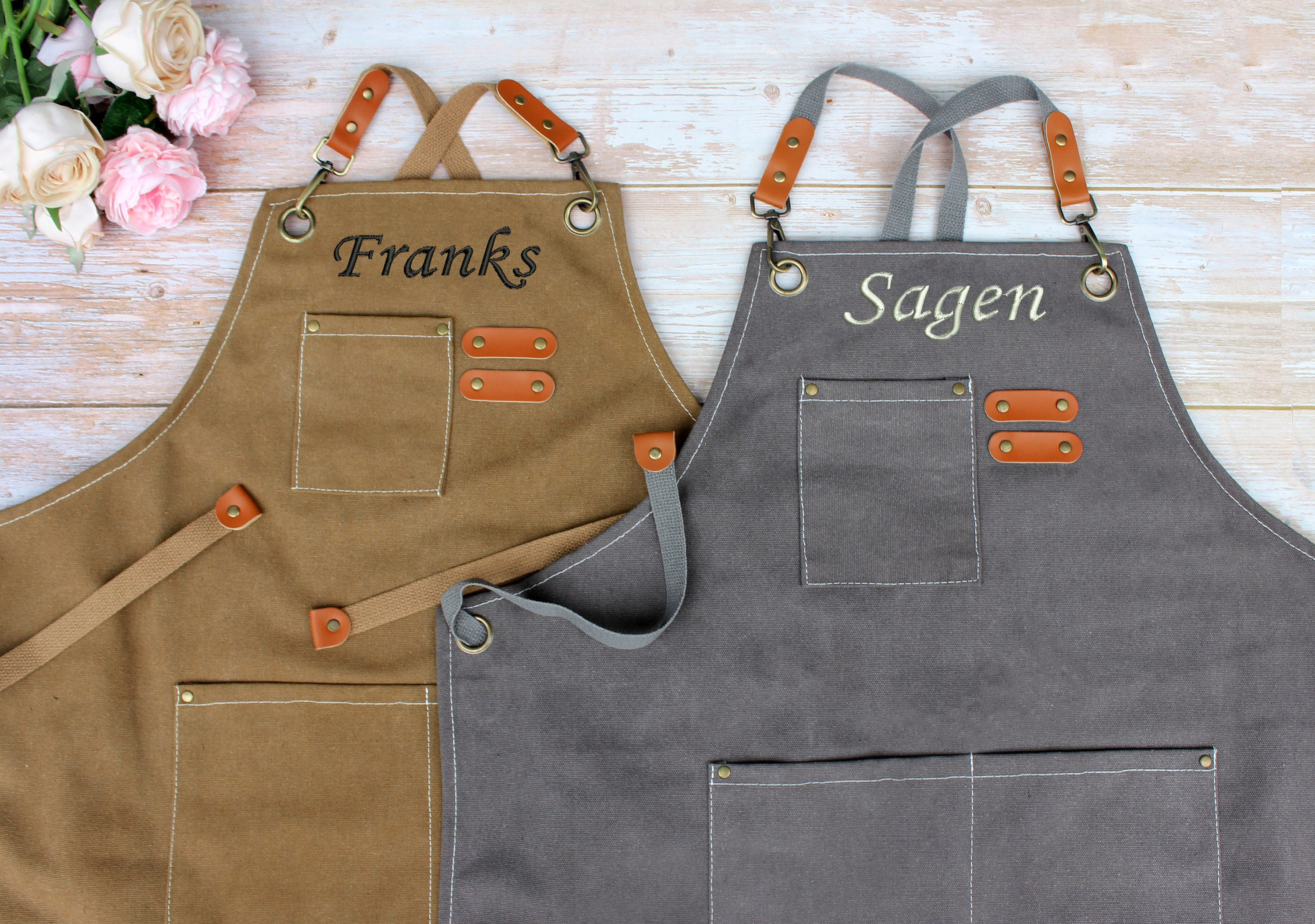 Personalized Canvas Apron: Custom Embroidered Chef Apron With Leather ...