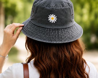 Daisy Bucket Hat Embroidered Flower Bucket Hat Cute Summer Hat Beach Sun Hat Cottagecore Gift For Women