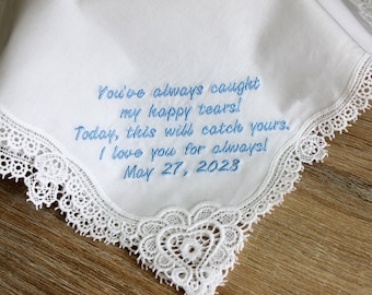 Personalized Embroidered Wedding Handkerchief: Mother, Father of Bride Gift