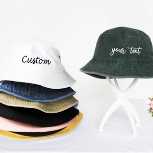 Customized Embroidered Bucket Hat Custom Text Embroidery Bucket Hat Customized Summer Hat Personalized Text Logo Design Vintage Bucket Hat image 4
