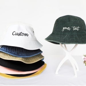 Customized Embroidered Bucket Hat Custom Text Embroidery Bucket Hat Customized Summer Hat Personalized Text Logo Design Vintage Bucket Hat zdjęcie 4