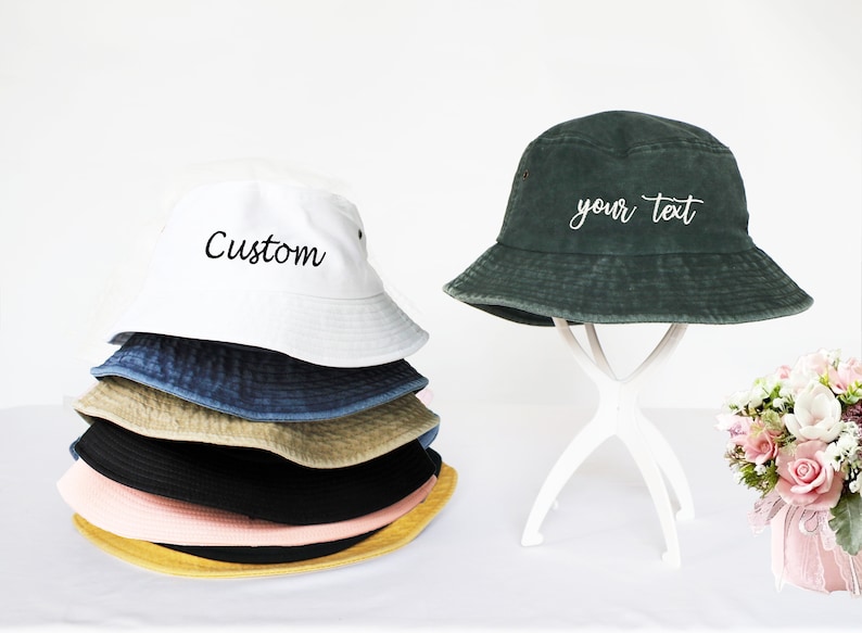 Customized Embroidered Bucket Hat Custom Text Embroidery Bucket Hat Customized Summer Hat Personalized Text Logo Design Vintage Bucket Hat zdjęcie 4