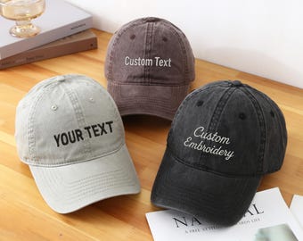 Chapeau avec texte personnalisé, chapeau brodé avec logo personnalisé, casquette de baseball en coton rétro, cadeau pour elle, chapeau de fête, casquette de baseball unisexe, cadeau pour papa maman