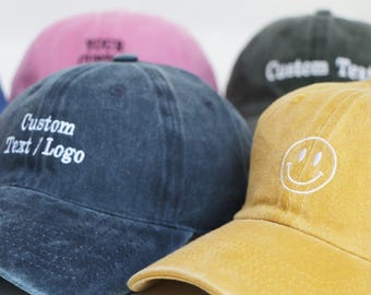 Personalized Embroidered Cotton Baseball Hat: Custom Text, Vintage Style