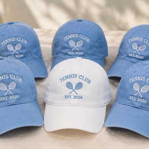 Tennis Club gestickter Hut | Personalisierte Baseballkappe EST 2026 | Personalisierte Sportmütze für Damen Herren | Hochzeit Party Team Hüte Geschenk