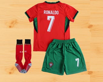 Ronaldo #7 Portugal Kids Football Kit – Full Set with Jersey, Shorts & Socks | Football Legend-Inspired Kids Kit,Soccer Jersey