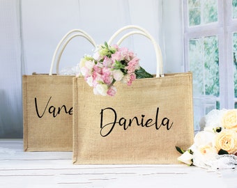 Bolso de mano personalizado para dama de honor / bolso de boda / Bolso de arpillera de fiesta personalizado / bolso de dama de honor / Bolsa de regalo nupcial / Regalos de dama de honor de fiesta