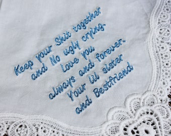 Embroidered Lace Wedding Handkerchief, Personalized Bridal Gift