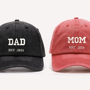 Chapeau brodé personnalisé, maman avec l'année de la naissance, date personnalisée, casquette de baseball vintage assortie, casquette pour papa, chapeau papa est 2024, cadeau pour les nouveaux papas