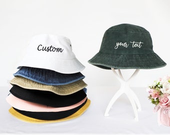 Customized Embroidered Bucket Hat Custom Text Embroidery Bucket Hat Customized Summer Hat Personalized Text Logo Design Vintage Bucket Hat