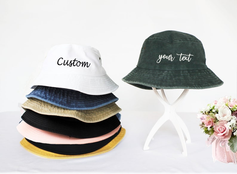 Customized Embroidered Bucket Hat Custom Text Embroidery Bucket Hat Customized Summer Hat Personalized Text Logo Design Vintage Bucket Hat zdjęcie 1