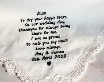 Personalized Wedding Handkerchief Gift for Mother of the Bride