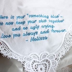 Lace Handkerchief,Lace Hankie,Custom Handkerchief,Embroidered Handkerchief,Bridal Handkerchief,Personalized Wedding Handkerchief,bride Gifts