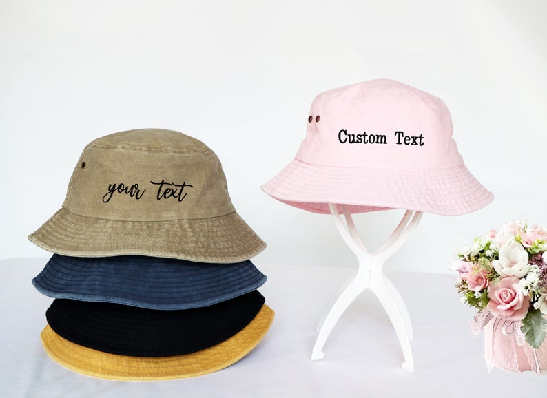 Customized Embroidered Bucket Hat Custom Text Embroidery Bucket Hat Customized Summer Hat Personalized Text Logo Design Vintage Bucket Hat zdjęcie 5