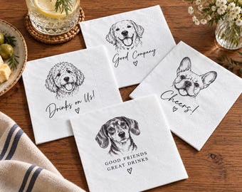 Custom Pet Cocktail Napkins, Personalized Dog & Cat Photo Napkins, Wedding Bar Napkins, Pet Portrait Party Favors